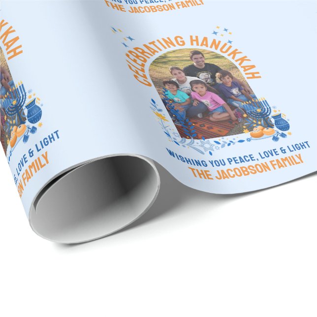 HANUKKAH FAMILY Customizable Photo  Wrapping Paper (Roll Corner)