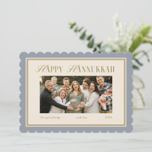 Hanukkah Family Photo Card Elegant Blue