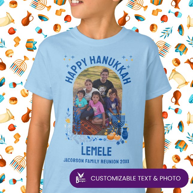 HANUKKAH FAMILY REUNION Custom LEMELE Kids  T-Shirt (Customizable photo and text for Hanukkah family reunion. Matching shirt and gifts available.)