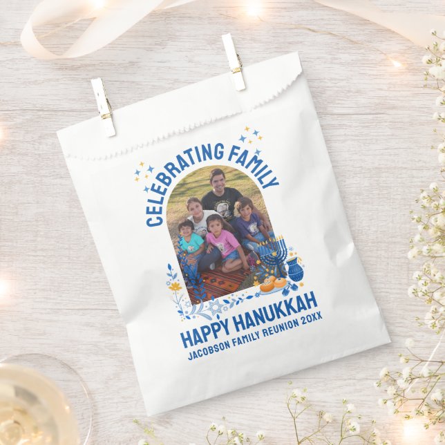 HANUKKAH FAMILY REUNION Customizable Photo  Favor Bag (Clipped)