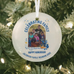 HANUKKAH FAMILY REUNION Customizable Photo  Glass Ornament<br><div class="desc">Customizable Photo HANUKKAH FAMILY REUNION Glass Ornament. Ideal favor gift for your family members and guests at your special event. Upload your family photo and personalize with your name or other text. Matching gifts,  apparel and party supplies available.</div>