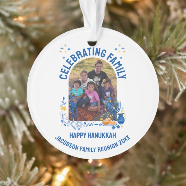 HANUKKAH FAMILY REUNION Customizable Photo  Ornament (Tree)