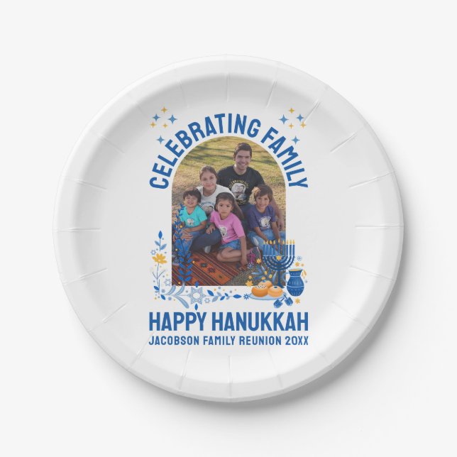 HANUKKAH FAMILY REUNION Customizable Photo  Paper Plates (Front)