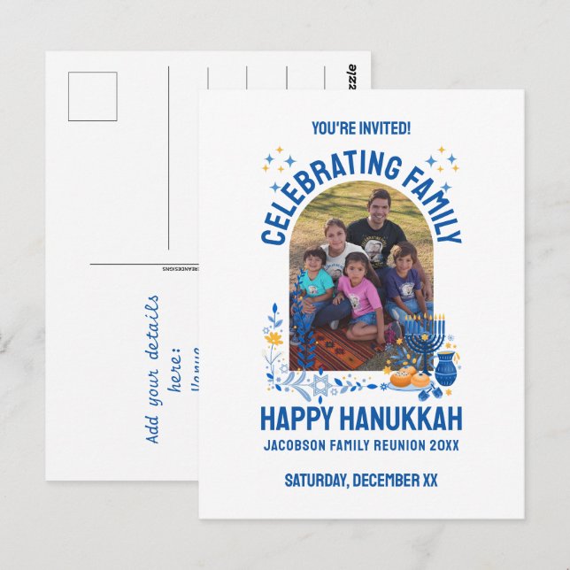HANUKKAH FAMILY REUNION Customizable Photo  Postcard (Front/Back)
