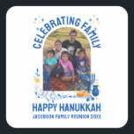 HANUKKAH FAMILY REUNION Customizable Photo  Square Sticker<br><div class="desc">Customizable Photo HANUKKAH FAMILY REUNION Sticker. Add your details and upload your vertical photo. Celebrate your family reunion at Hanukkah. Matching shirts,  gifts and party supplies available.</div>
