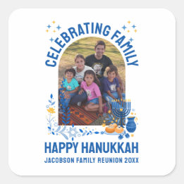 HANUKKAH FAMILY REUNION Customizable Photo Square Sticker