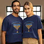 Hanukkah Family Reunion Personalized Menorah T-Shirt<br><div class="desc">Cute custom Hanukkah t-shirts for a Jewish family reunion or Chanukah party with a synagogue. Personalize with your own last name or group information in blue around the pretty menorah.</div>