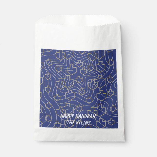 Hanukkah Favor Bag, "Elegant Dreidels and  Stars" Bag (Front)