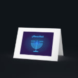 Hanukkah Festival Menorah Blue Neon Lights Symbol Card<br><div class="desc">Hanukkah Festival Menorah Blue Neon Lights Holiday Logo,  Star of David,  Festive Decorative Element for Invitations & Stationery,  Hanukkah Jewish Holiday Decoration Greeting Cards Trendy Graphic Design. Israel,  Jerusalem,  "Judaica" Design with text template. Personalize them by adding or change text. Happy 75th anniversary Israel</div>