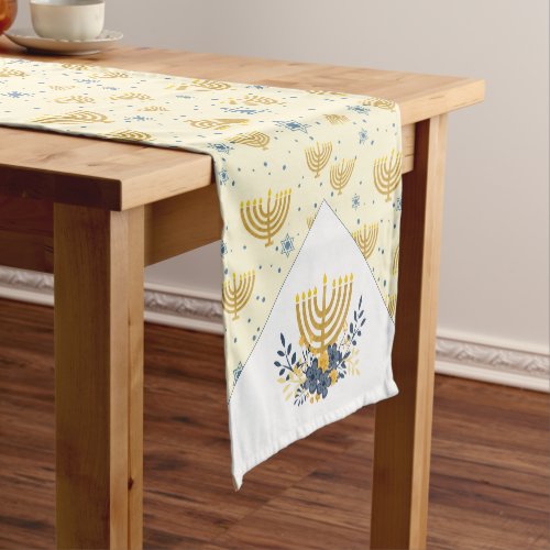 Hanukkah Festival of Lights Menorah Vintage Yellow Short Table Runner