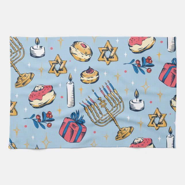 Hanukkah Festival of Lights Pattern Gifts Kitchen Towel (Horizontal)