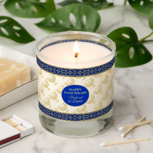 Hanukkah Festival Party Gold Menorah blue pattern Scented Candle