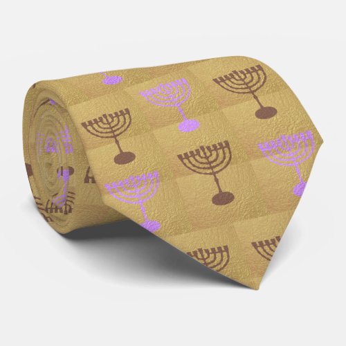 Hanukkah Festival Party Gold Menorah Pattern Neck Tie