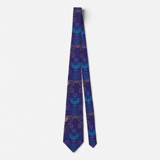 Hanukkah Festival Party Holiday Menorah Doodle Neck Tie (Front)