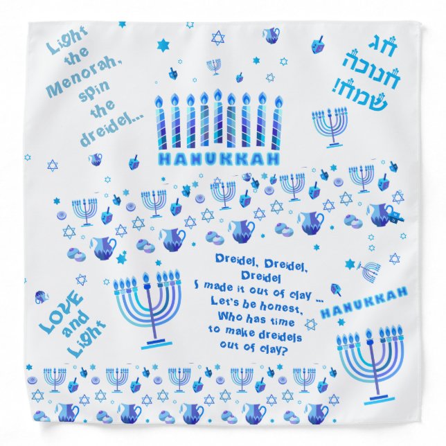 Hanukkah Festival Party Trendy Blue Doodle Pattern Bandana (Front)