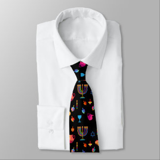 Hanukkah Festival Party Trendy Blue Doodle Pattern Neck Tie