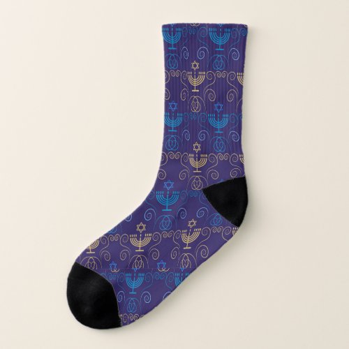 Hanukkah Festival Party Trendy Blue Doodle Pattern Socks