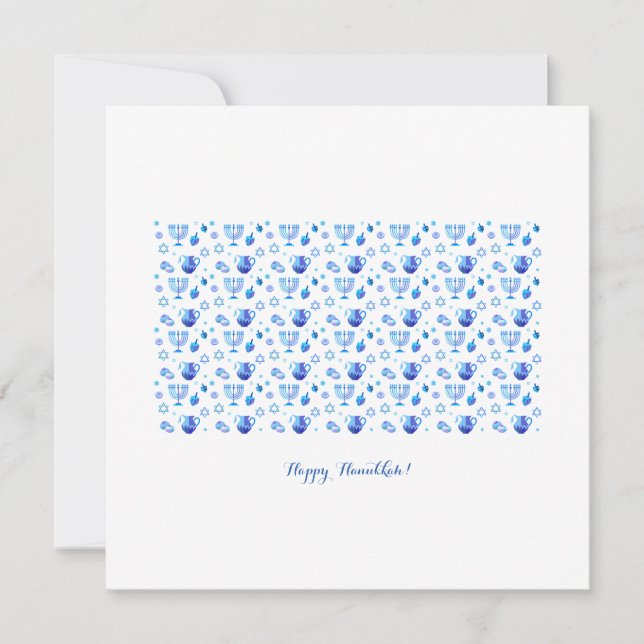 Hanukkah Festival Party Trendy Blue Ornament Card (Front)