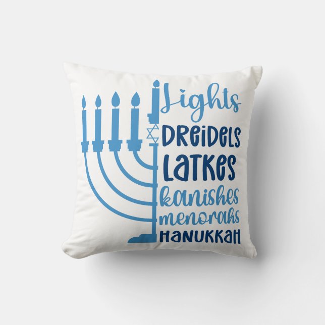 Hanukkah Festive Design Decor Throw Pillow (Front)