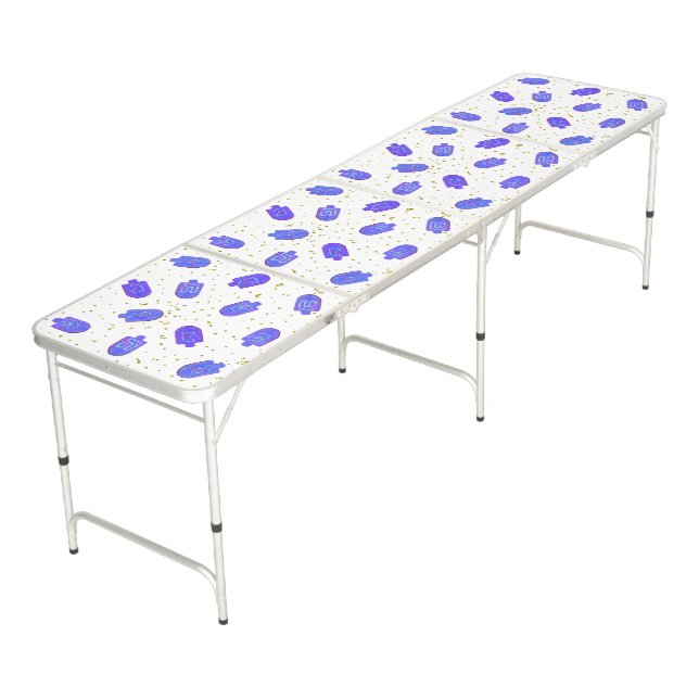 Hanukkah floral dreidels and gelt beer pong table (Angled)