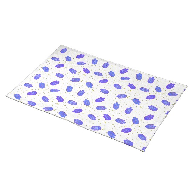 Hanukkah floral dreidels and gelt cloth placemat (On Table)