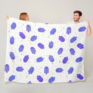 Hanukkah floral dreidels and gelt fleece blanket