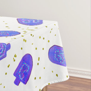 Hanukkah floral dreidels and gelt tablecloth