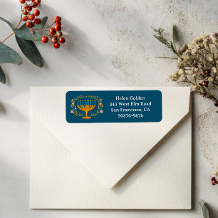 HANUKKAH Floral Wreath Menorah Return Address Label