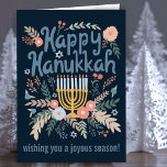 Hanukkah FLorals Hand-drawn Art CUSTOM  Holiday Card<br><div class="desc">Sweet drawing to wish someone happy holidays! Click "personalize" to change text on the inside and front. You can also change colors and fonts, everything is customizable! Also available in my shop in different colors and style, as postcards, flat cards, and as digital download to send instantly via email or...</div>