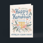 Hanukkah FLorals Hand-drawn Art CUSTOM  Holiday Card<br><div class="desc">Sweet drawing to wish someone happy holidays! Click "personalize" to change text on the inside and front. You can also change colors and fonts, everything is customizable! Also available in my shop in different colors and style, as postcards, flat cards, and as digital download to send instantly via email or...</div>