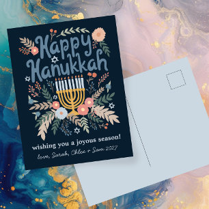 Hanukkah FLorals Hand-drawn Art CUSTOM  Holiday Postcard