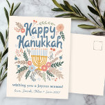 Hanukkah FLorals Hand-drawn Art CUSTOM  Holiday Postcard<br><div class="desc">Sweet dove drawing to wish someone happy holidays! Add your own photos and text! Click "personalize" to change the text on the front and back. You can also change colors and fonts, everything is customizable! Also available in my shop in different colors and style, as photo cards, flat cards, and...</div>