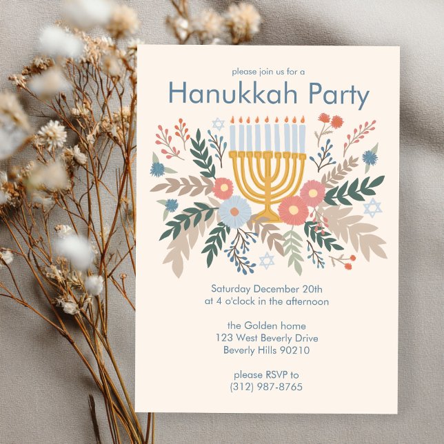 Hanukkah FLorals Hand-drawn Art CUSTOM Party Invitation (Hanukkah FLorals Hand-drawn Art CUSTOM Party Invitation
)