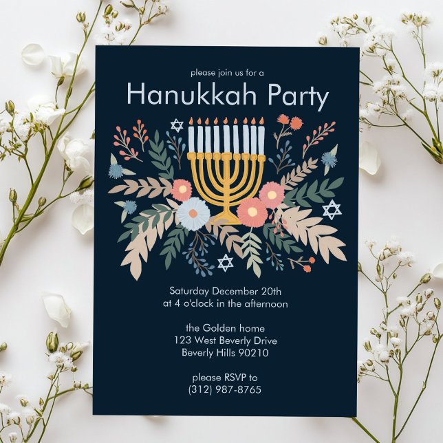 Hanukkah FLorals Hand-drawn Art CUSTOM Party Invitation (Hanukkah FLorals Hand-drawn Art CUSTOM Party Invitation
)