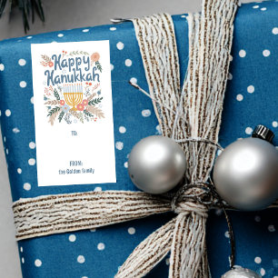 Hanukkah FLorals Hand-drawn CUSTOM TO FROM Gift Label