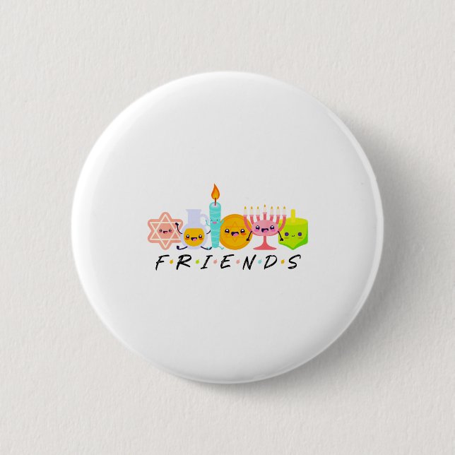 Hanukkah Friends Menorah Traditional Jewish Dreide Button (Front)