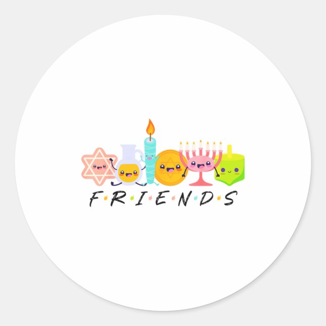 Hanukkah Friends Menorah Traditional Jewish Dreide Classic Round Sticker (Front)