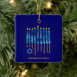 HANUKKAH Fruit of the Spirit Ceramic Ornament<br><div class="desc">Stylish HANUKKAH Fruit of the Spirit Ceramic Ornament with CUSTOMIZABLE TEXT, especially designed with the candles of Hanukkah and the nine-fold fruit of the Spirit of the Christian faith: love, joy, peace, longsuffering, kindness, goodness, faithfulness, self-control. At the bottom left corner is a simple Star of David. Personalize your text...</div>