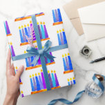 Hanukkah Fun Artsy Blue Boho Pattern Candles White Wrapping Paper<br><div class="desc">A playful, modern, artsy illustration of boho pattern candles in a menorah helps you usher in the holiday of Hanukkah. Assorted blue candles with colorful faux foil patterns overlay a white background. Feel the warmth and joy of the holiday season whenever you use this stunning, colorful Hanukkah wrapping paper. Matching...</div>