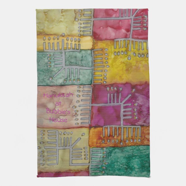 Hanukkah Funky Menorahs Kitchen Towel (Vertical)
