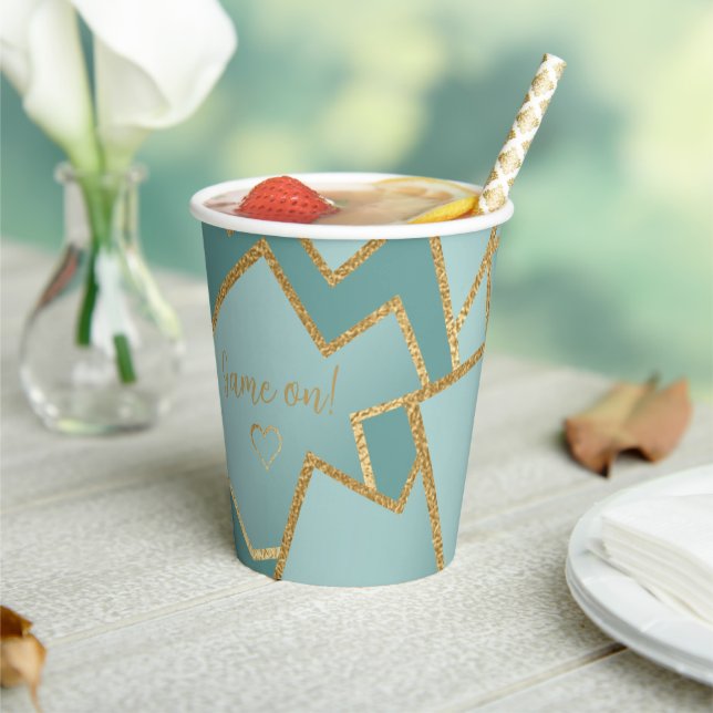 Hanukkah Game On Bluish Dreidels 8 oz. Paper Cups (Insitu)