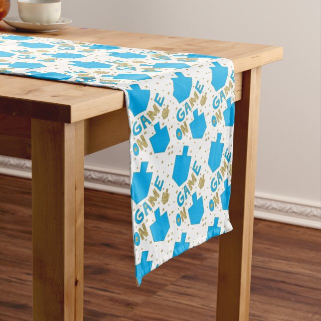 Hanukkah "Game On Dreidels" Long Table Runner (In Situ)