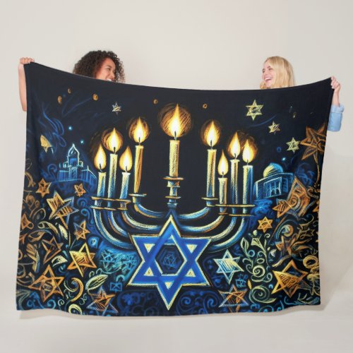 Hanukkah Gift Menorah Pastel Drawing Fleece Blanket
