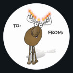 Hanukkah Gift sticker; TO: FROM: Classic Round Sticker<br><div class="desc">This darling little moose wishes you the moosed wonderful Hanukkah and many menorah!</div>