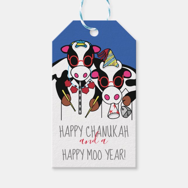 Hanukkah Gift Tags Happy Moo Year (Front)