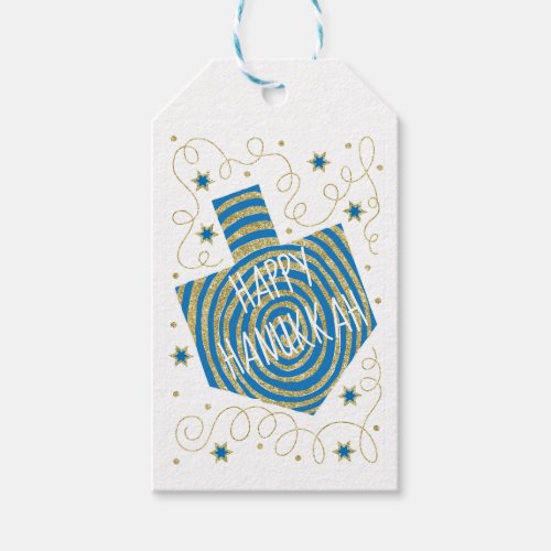 Hanukkah Gift Tags Pinwheel Dreidel Blue n Gold