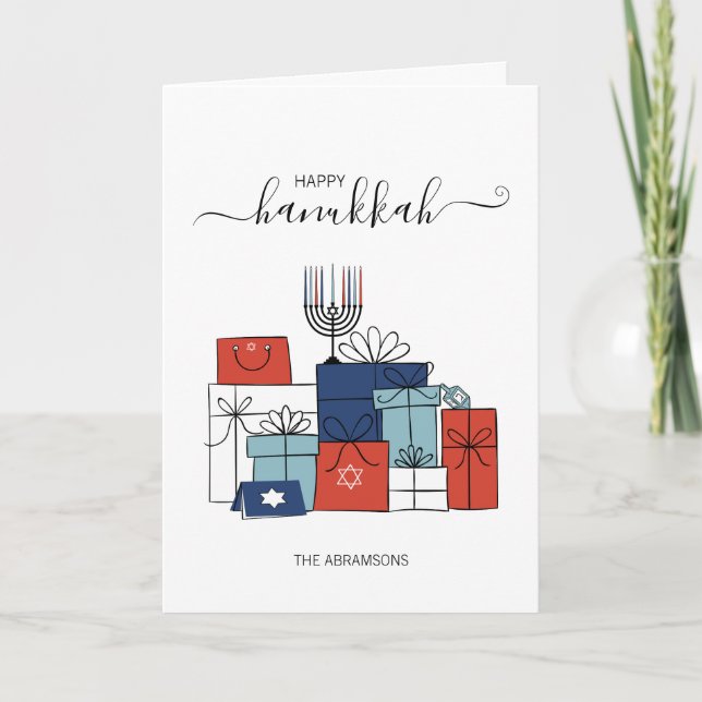Hanukkah Gifts & Menorah Holiday Greeting Card (Front)