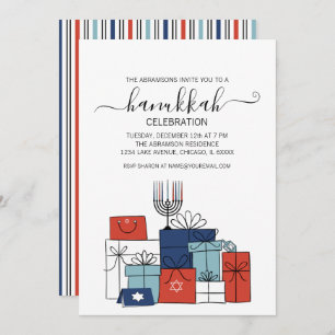 Hanukkah Gifts & Menorah Holiday Party Invitation
