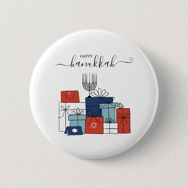 Hanukkah Gifts & Menorah Holiday Pinback Button (Front)