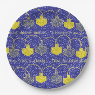 Hanukkah Glittery Dreidels Paper Plates